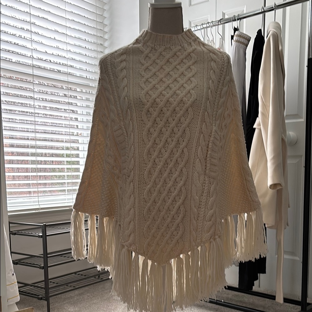 J. Crew Cream Cape with Cable Knit Design